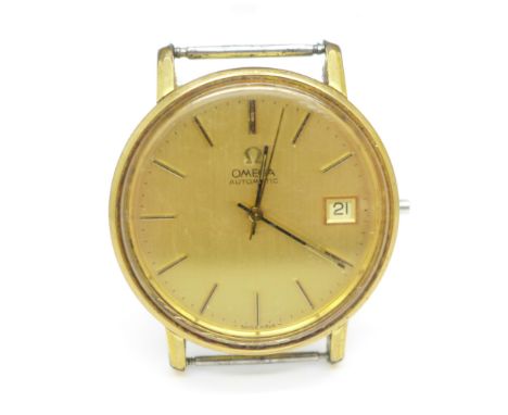 An Omega automatic date wristwatch with sweep second hand, lacking crown