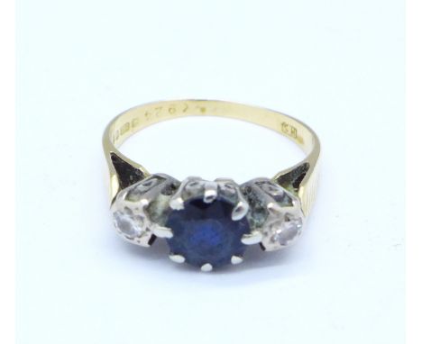 An 18ct gold, sapphire and diamond ring, 3.3g, L