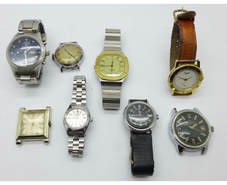 Eight wristwatches including Anker, Royal, Everite, Timex and Buler with black dial