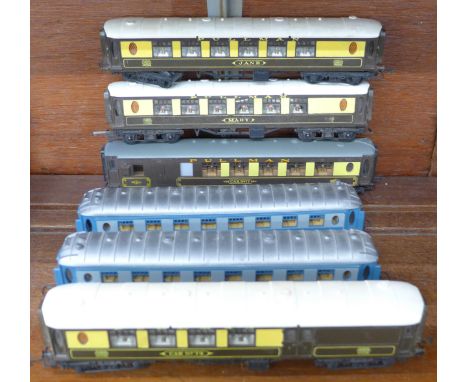 Six Pullman coaches, three Tri-ang, two Lima and one Wrenn