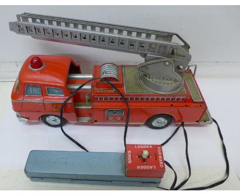 A 1960's Japanese tin plate remote control fire engine