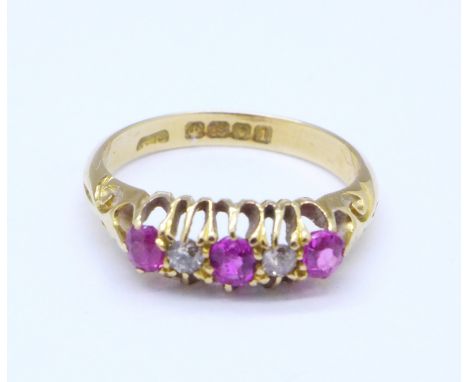 An 18ct gold, ruby and diamond ring, 3.3g, L