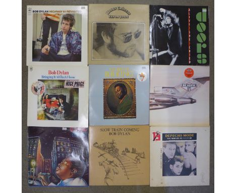 Nine LP records, Doors, Beastie Boys, Bob Dylan and Elton John