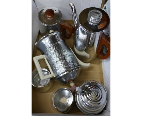 A chromed percolator, Sona tea service, etc.