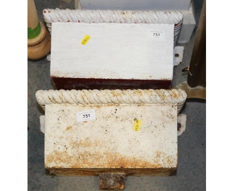 A pair of white painted cast iron hopper heads, 13 3/4" wide x 7" deep 