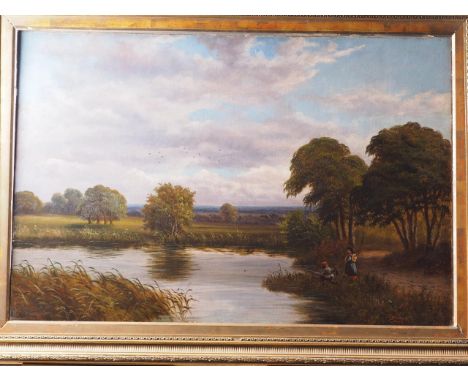 F Hopper: oil on canvas, "Near Weybridge", 24" x 36", in ornate gilt strip frame 