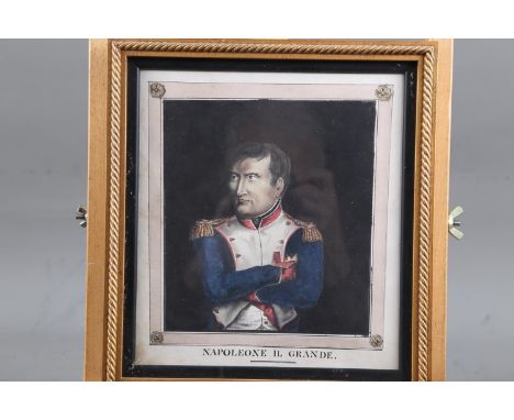 A 19th century watercolour portrait of "Napoleone il Grande", 9" x 8", in gilt frame 