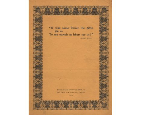 MG - 'O Wad Some Power the Giftie'. A rare 1929 large format 12pp brochure, having a tipped-in depiction of the Abingdon fact