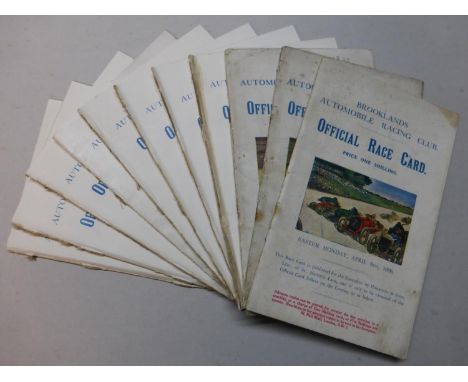 Brooklands Automobile Racing Club, eleven rare 'Official Race Cards', booklets dated March 25th, April 17th, May 10th, June 5