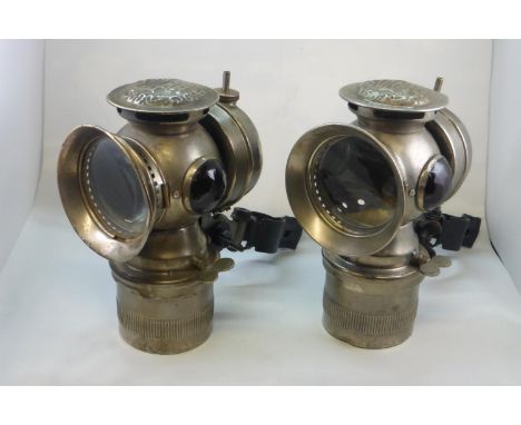 A Pair of 'Solar' Acetylene Gas Lamps. Manufactured by C M Hall, a matched pair suitable for a cyclecar, fore car or tricycle