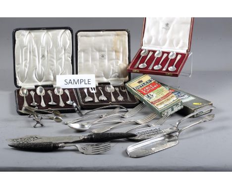 A set of six silver plated Asprey teaspoons, in case, a set of six Mappin &amp; Webb grapefruit spoons, in case, and a quanti