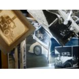 A Black Box of Larger Photographs. An assortment of vehicles, Bugatti, Benz, Austin, veteran,