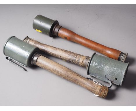 Three inert WWI German Stick grenades with green heads 