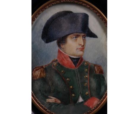 A watercolour portrait miniature of Napoleon, 2 3/4" x 2 1/2", in ebonised frame 
