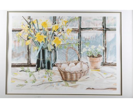 Rosalind Foster: a signed limited edition colour print, basket of eggs, 62/150, in strip frame, and a limited edition colour 