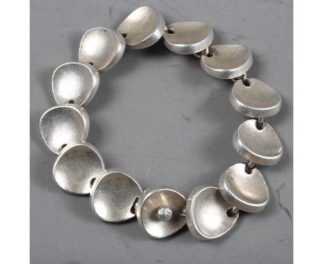 A Georg Jensen style sterling silver sectioned bracelet, stamped "Sterling, Denmark, Kent K 22", 2.5oz troy approx 