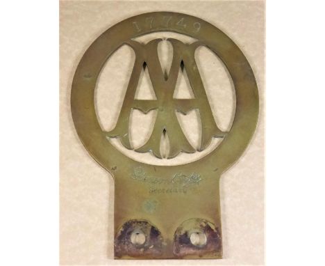 Automobile Association Members Badge. A 'Stenson Cooke' badge numbered 17749 and dating from 1909, with the correct telephone