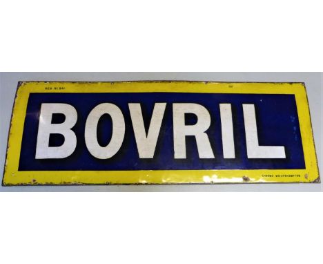 Bovril Enamel Sign. A three-colour sign by Chromo of Wolverhampton. Some edge chipping, mounting holes intact. 48 x 17-inches