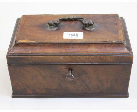 George III mahogany three division tea caddy, the hinged cover enclosing three lidded boxes, together with 19th Century mahog