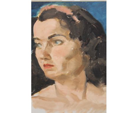 Oil on canvas laid onto board, head and shoulder portrait of a young lady, inscribed ' W.G. de Glehn ' on framed plaque, 28cm