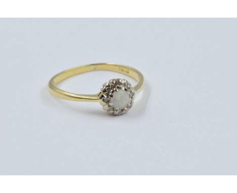 Small 18ct gold ring set opal and diamonds, size 'J.5',  1.7g 