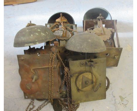 Four various George III thirty hour clock movements including two bird cage and two plated 