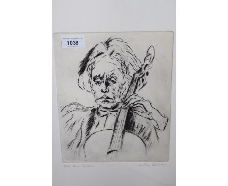 Mileim Cosmin, Limited Edition etching of Paul Tortelier, No.9 of 24, signed in pencil by the artist, framed, 26cms x 20cms 