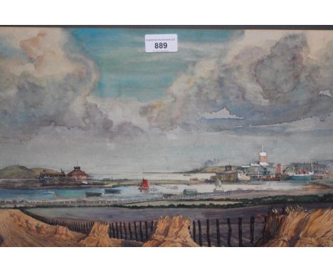P. Morgan, watercolour, view of a harbour and miscellaneous shipping, signed, 31cms x 46cms together with four watercolour la