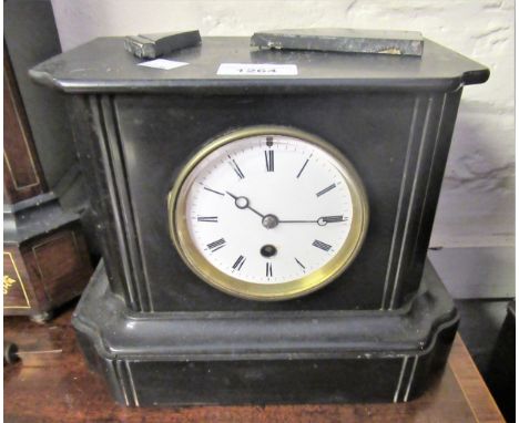 Late 19th / early 20th Century black slate mantel clock, the circular dial with single train movement, together with a Swiss 