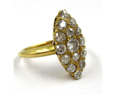 Yellow gold diamond marquise set dress ring size 'K', 5.5gIn good overall condition.Centre stone approx. 3.5mm diameter14 sur