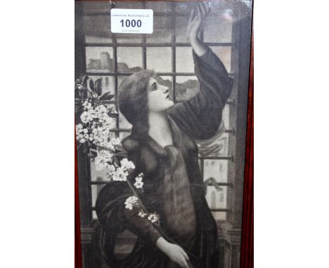 After Burne-Jones, early 20th Century print portrait of a Pre-Raphaelite lady, signed E. Burne-Jones within the plate, publis