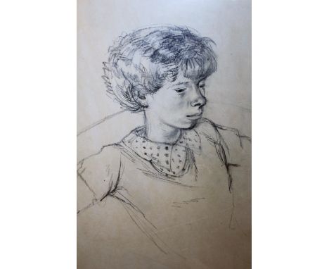 Sarah Hollebone, pencil sketch of a child, 68cms x 53cms, framed, with Bourlet, Rowley Gallery and Royal Society of Portrait 