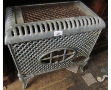 Small French blue enamel woodburning stove by Faunus, 47cms x 27cms x 48cms high 