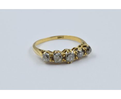 18ct Yellow gold five stone old cut diamond set ring, size k.5, 2.5g 