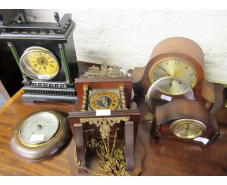 Group of four various 20th Century mantel clocks and a barometer 