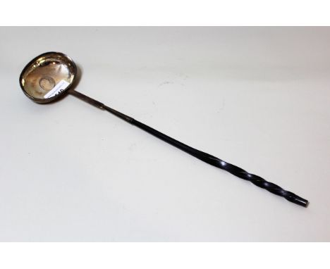 Georgian silver coin inset toddy ladle with twisted whalebone handle 