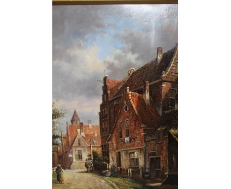 L. Clayton, a pair of 20th Century oil paintings on panel, Dutch street scenes, 39cms x 29cms, gilt framed, together with a f