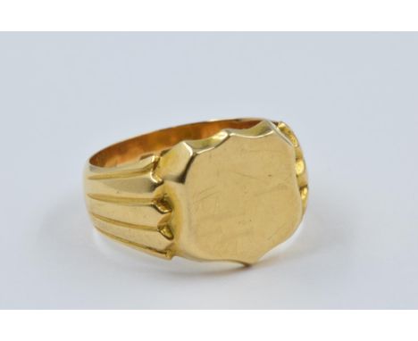 Edwardian 18ct gold shield shaped signet ring, Chester 1903, 8.8gRing size R.Has light scratching otherwise in good overall c