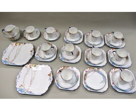 Shelley Art Deco tea service decorated with trees pattern number 117191 jug - minor discolouration1 sugar basin - various hai