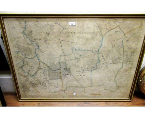 Large gilt framed map, ' Parts of Surrey ', Second Edition 1897, printed by Ordnance Survey, 61cms x 92cms 