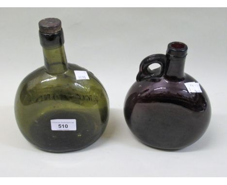 Emu Brand antique bottle, 21cms high, together with a brown glass bottle flask 