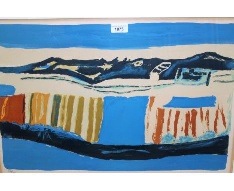 Mid 20th Century South African school? Limited Edition print in colours, stylised landscape No.43 of 75, and indistinctly sig