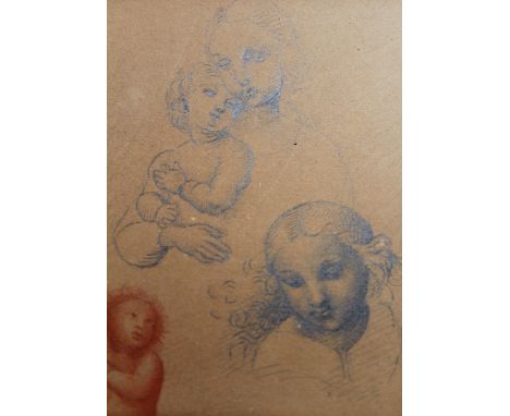 Antique pencil and red chalk drawing, various portrait studies on one sheet, 18cms x 14cmsGood condition, no provenance 