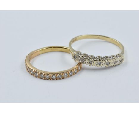 18ct Yellow gold diamond set half eternity ring, 1.8g together with a 9ct gold diamond half hoop ring 1.3g 