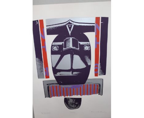 Ronald King, signed Limited Edition coloured print, 'Mask - Speculator', number 15/50, 76cm x 56cm including margin 