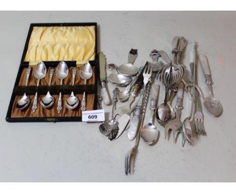 Quantity of various silver plated flatware, including mother of pearl handled 