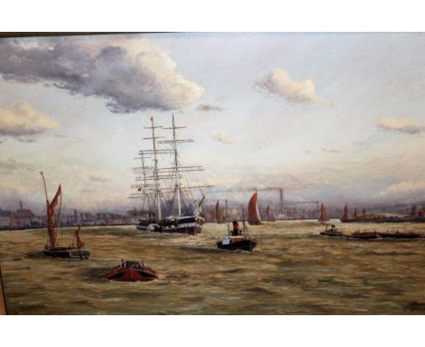 R. Blight, early 20th Century oil on canvas, shipping on the Thames at Blackwall Point, signed and dated 1912, 40cms x 60cms,