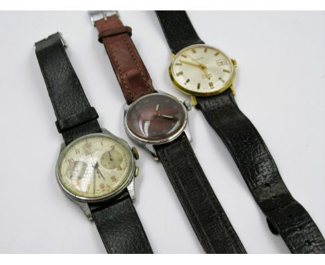 Mid 20th Century chrome plated chronograph wristwatch by Bovel (at fault), together with two other vintage wristwatches 