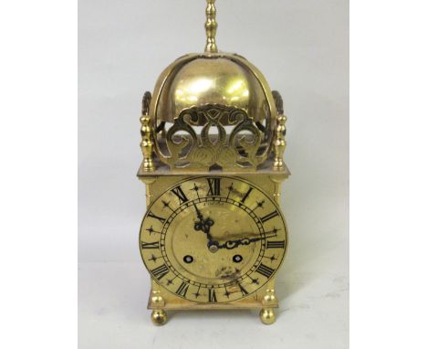 20th Century gilt brass, antique style mantel clock with two train keywind movement striking on a bell 