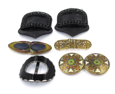 Art Deco enamel decorated buckle, together with a quantity of other buckles 